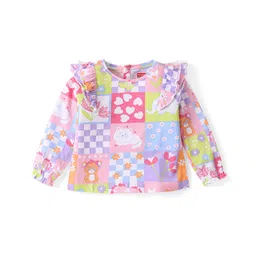Babyhug Cotton Knit Full Sleeves Top With Floral Print & Frill Detailing  - Multicolor-picture-14