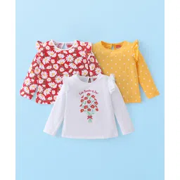 Babyhug Cotton Knit Full Sleeves Top with Frill Detailing & Floral Print  Pack of 3 - Multicolor-picture-38