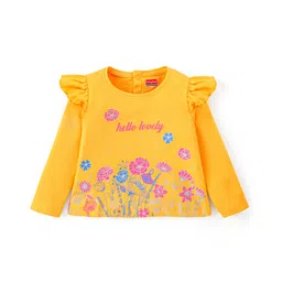 Babyhug Cotton Knit Full Sleeves Top with Frill Detailing & Floral Print - Yellow-picture-35
