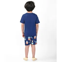 Babyhug Cotton Knit Half Sleeves Animal Printed Night Suit - Navy image 4