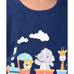 Babyhug Cotton Knit Half Sleeves Animal Printed Night Suit - Navy image 5