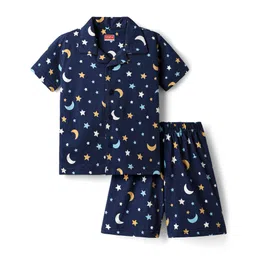Babyhug Cotton Knit Half Sleeves Co-ords Short Nightsuit with Star & Moon Print - Navy Blue-picture-17