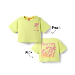 Babyhug Cotton Knit Half Sleeves Drop Shoulder T-Shirt With Beach Club Text Print - Limegreen-picture-16