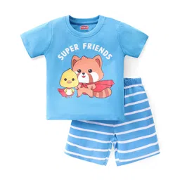 Babyhug Cotton Knit Half Sleeves Night Suit Animal Print - Blue-picture-30