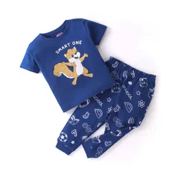 Babyhug Cotton Knit Half Sleeves Night Suit Squirrel Print - Navy Blue-picture-12