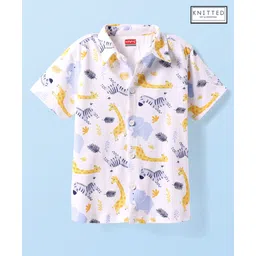 Babyhug Cotton Knit Half Sleeves Shirt With Animal Print - White-picture-36