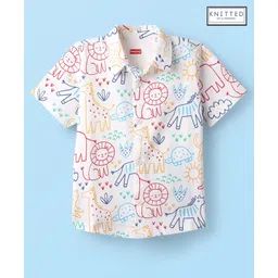 Babyhug Cotton Knit Half Sleeves Shirt With Animal Print - White-picture-32