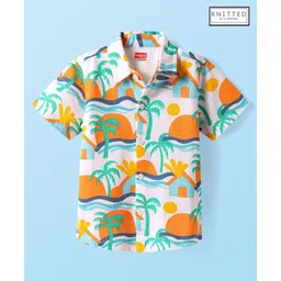 Babyhug Cotton Knit Half Sleeves Shirt With Beach Theme Print - White-picture-14