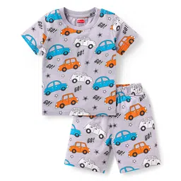 Babyhug Cotton Knit Half Sleeves Short Night Suitwith Car Print - Grey-picture-21