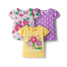 Babyhug Cotton Knit Half Sleeves T-Shirt with Floral & Polka Dot Print Pack of 3 -Plum Yellow & White-picture-22