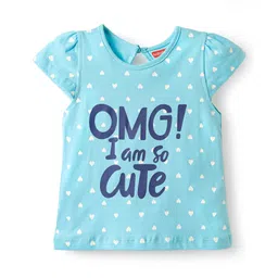 Babyhug Cotton Knit Half Sleeves T-Shirt with Heart & Omg Text Print - Light Blue-picture-21