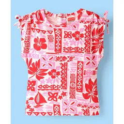 Babyhug Cotton Knit Half Sleeves Top With Floral Print - Red-picture-22
