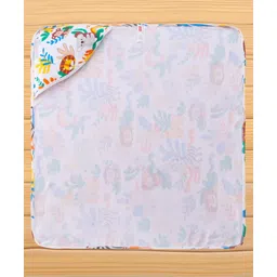 Babyhug Cotton Knit Hooded Wrapper With Animal Print L 75 x B 70 cm - Yellow image 3