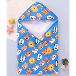 Babyhug Cotton Knit Hooded Wrapper with Animal Print L 76.2 x B 76.2 cm - Navy Blue-picture-11