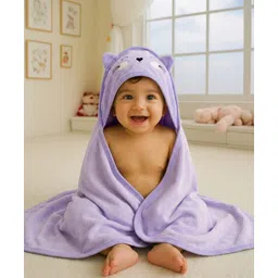 Babyhug Cotton Knit Hooded Wrapper With Ear Applique L 82 x B 77 cm - Lavender-picture-25