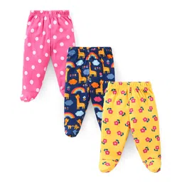Babyhug Cotton Knit Interlock  Footed Bootie Leggings Polka Dots & Floral Print Pack of 3 - Blue Pink & Yellow-picture-19