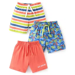Babyhug Cotton Knit Knee Length Striped Shorts Tropical Camo Print Pack of 3 - Multicolour-picture-28