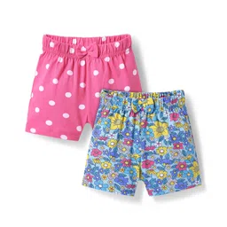 Babyhug Cotton Knit Mid Thigh Floral & Polka Dots Printed Shorts with Bow Applique Pack of 2 - Blue & Pink-picture-34