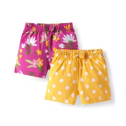 Babyhug Cotton Knit Mid Thigh Floral & Polka Dots Printed Shorts with Bow Applique Pack of 2 - Yellow & Pink-picture-35
