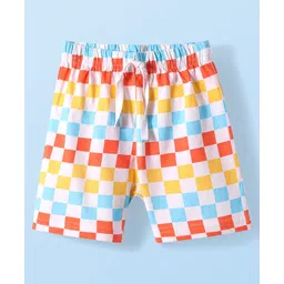 Babyhug Cotton Knit Mid Thigh Length Checkered Shorts - White-picture-24