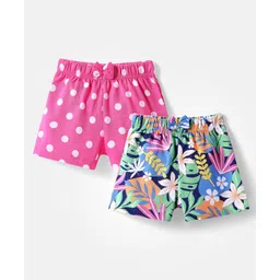 Babyhug Cotton Knit Mid Thigh Length Shorts with Polka Dots & Floral Print Pack of 2 - Dark Pink-picture-10