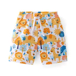 Babyhug Cotton Knit Mid Thigh Length Wild Animal  Printed Shorts - White-picture-12