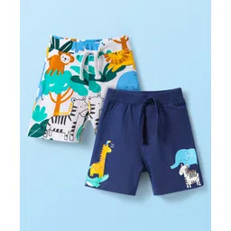 Babyhug Cotton Knit Mid Thigh Shorts with Animal Print Pack of 2 - Navy Blue & White-picture-20