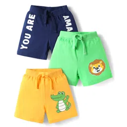 Babyhug Cotton Knit Mid Thigh Shorts with Animal Print Pack of 3 - Yellow Navy Blue & Light Green-picture-19