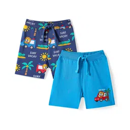 Babyhug Cotton Knit Mid Thigh Shorts with Beach Theme Print Pack of 2 - Navy & Light Blue-picture-21