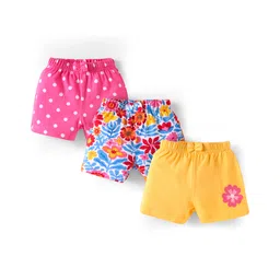 Babyhug Cotton Knit Mid Thigh Shorts with Floral & Polka Dot Print & Bow Applique Pack of 3 - Pink & Yellow-picture-13
