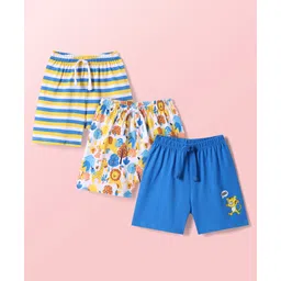 Babyhug Cotton Knit Mid Thigh Shorts with Jungle Theme Print & Stripes Pack of 3 - Multicolor-picture-14