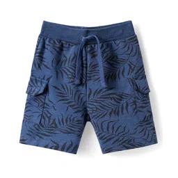 Babyhug Cotton Knit Mid Thigh Shorts with Leave Print - Navy Blue-picture-31