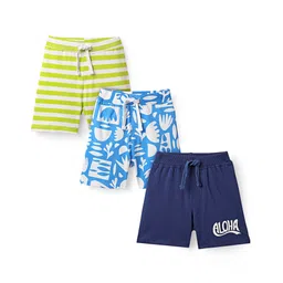 Babyhug Cotton Knit Mid Thigh Shorts with Tropical Theme Print & Stripes Pack of 3 - Light Green Navy & Light Blue-picture-19