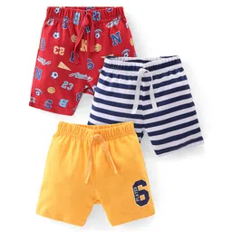 Babyhug Cotton Knit Shorts Sports Print Pack of 3 - Red Yellow & Blue-picture-14