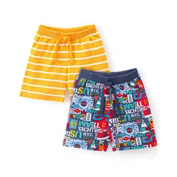 Babyhug Cotton Knit Shorts with Striped and Text Print Pack of 2 - Multicolour-picture-22