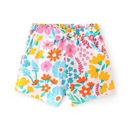 Babyhug Cotton Knit Single Jersey Mid Thigh Shorts With Floral Print - Pink & White-picture-18