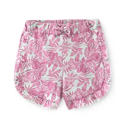 Babyhug Cotton Knit Single Jersey Mid Thigh Shorts With Tropical Print - Pink-picture-33