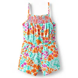 Babyhug Cotton Knit Singlet Sleeves Jumpsuits with Floral Print - Multicolor-picture-14