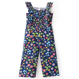 Babyhug Cotton Knit  Sleeveless Jumpsuit  with Floral Print - Navy Blue-picture-21