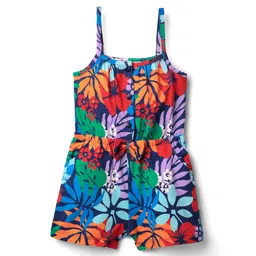 Babyhug Cotton Knit Sleeveless Jumpsuit With Floral Print - Navy Blue-picture-29