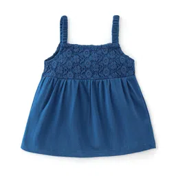 Babyhug Cotton Knit Sleeveless Singlet Top with Crotchet Detailing - Navy Blue image 2