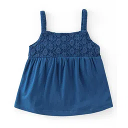 Babyhug Cotton Knit Sleeveless Singlet Top with Crotchet Detailing - Navy Blue image 3