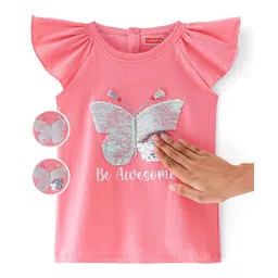 Babyhug Cotton Knit  Sleeveless T-Shirt with Reversible Sequin & Frill Detailing - Pink-picture-25