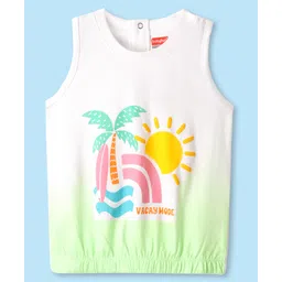 Babyhug Cotton Knit Sleeveless Tank T-Shirt with Beach Theme Print - White-picture-28