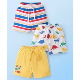 Babyhug Cotton Knit Striped & Dino Printed Shorts Pack of 3 - Multicolour-picture-12