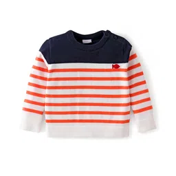 Babyhug Cotton Knitted Full Sleeves Pullovers Striped Sweater -Red & Navy Blue-picture-24