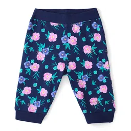 Babyhug Cotton Looper Knit Full Length Lounge Pant Floral Print - Blue-picture-15