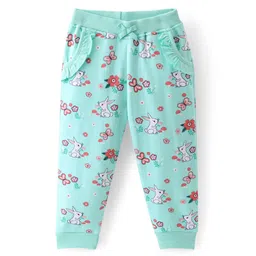 Babyhug Cotton Looper Knit Full Length Lounge Pant Floral Print - Blue-picture-13