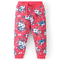 Babyhug Cotton Looper Knit Full Length Lounge Pant Floral Print - Red-picture-20