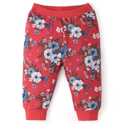 Babyhug Cotton Looper Knit Full Length Lounge Pant Floral Print - Red-picture-24